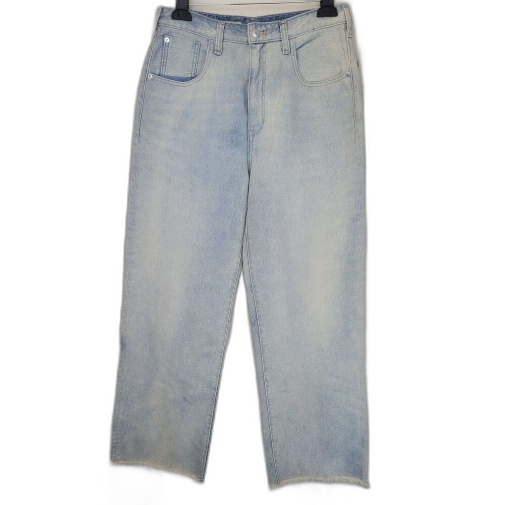Pilcro Raw Hem Wide Leg Light Wash Jeans